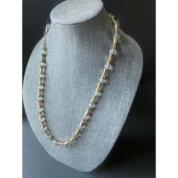 MMA Hour Glass Cone Bead Statement Necklace Gold Plated Faux Rock Crystal 28” - Picture 1 of 10